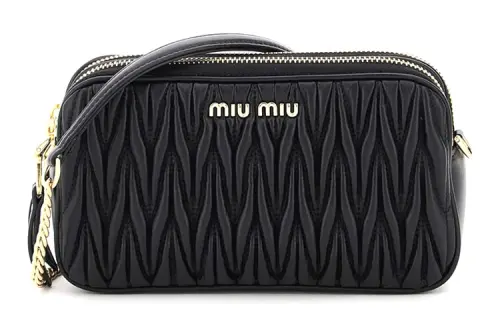 MIU MIU Sheepskin Crossbody Bag, Camera Bag, Shoulder Bag Unisex Black