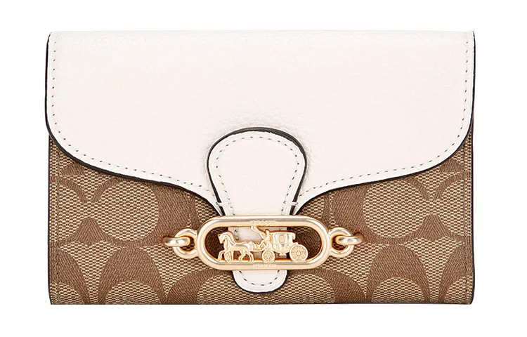 COACH Leather Coin Purse, Clutch Regular Women's Khaki White