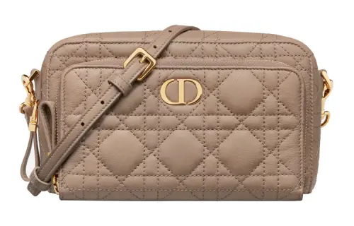 DIOR Caro Calfskin With Leather Clutch, Shoulder Crossbody Bag Women's Taupe