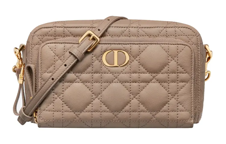 DIOR Caro Calfskin With Leather Clutch, Shoulder Crossbody Bag Women's Taupe
