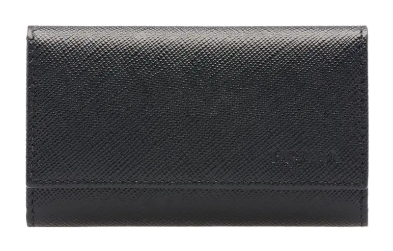 PRADA Saffiano Calfskin Key Pouch Unisex Black