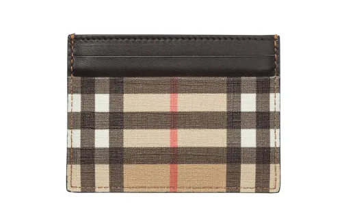 Burberry Cotton With PU Polyurethane Wallet Card Holder Unisex Light Umber/Khaki