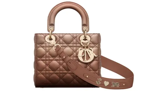 DIOR Lady Dior Sheepskin One Shoulder Handbag Women's Gradient Metallic Pink
