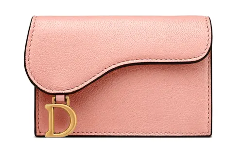 DIOR Saddle Flap Sheepskin Card Holder Women's Angel Pink