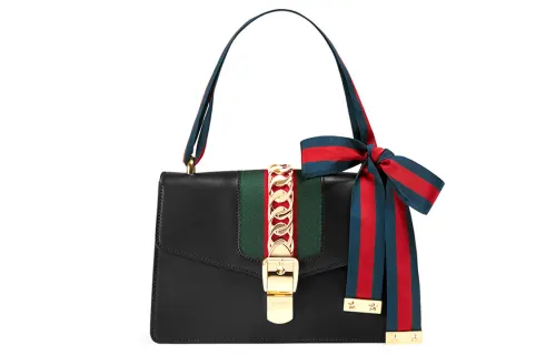 GUCCI Sylvie Leather Handbag, Crossbody Bag, Shoulder Bag Small Women's Black