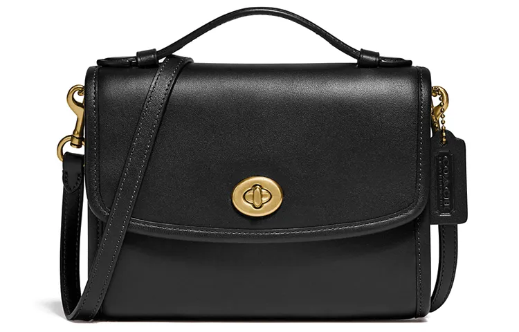 COACH Kip Leather Messenger Bag, Handbag, Shoulder Bag, Crossbody Bag Women's Black