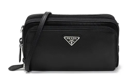 PRADA Saffiano Fabric With Leather Crossbody Bag, Shoulder Bag Women's Black