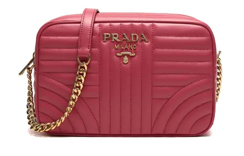 PRADA Diagramme Cow Leather Crossbody Bag, Shoulder Bag Women's Pink Peony