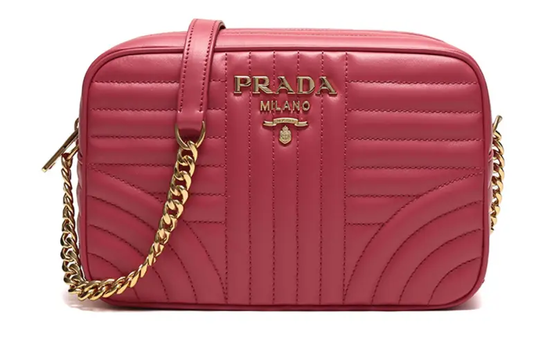 PRADA Diagramme Cow Leather Crossbody Bag, Shoulder Bag Women's Pink Peony