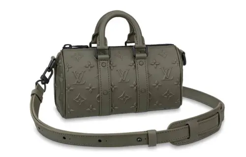 LOUIS VUITTON Keepall Cow Leather Shoulder Bag, Crossbody Bag, Handbag Men's KHAKI Jasper