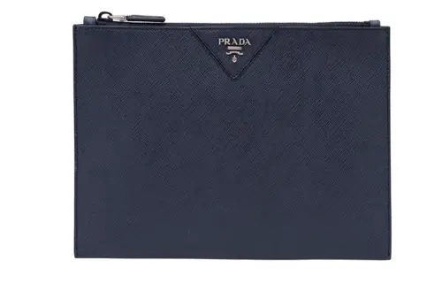 PRADA Saffiano Business Cow Leather Clutch Medium Men's Dark Blue