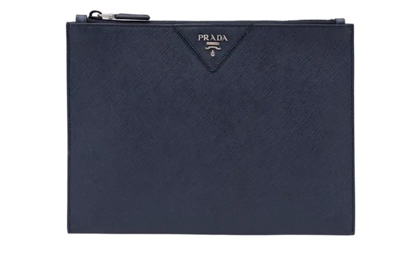 PRADA Saffiano Business Cow Leather Clutch Medium Men's Dark Blue