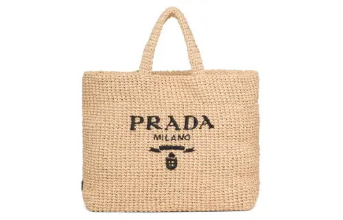 PRADA Raffia Tote Bag, Shopping Bag, Handbag Women's Tawny