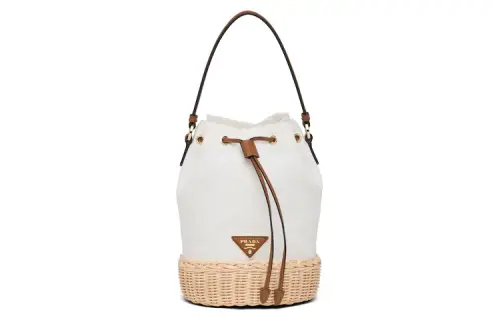 PRADA Nylon With Leather Bucket Bag Handbag Women's Natural White