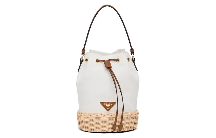 PRADA Nylon With Leather Bucket Bag Handbag Women's Natural White