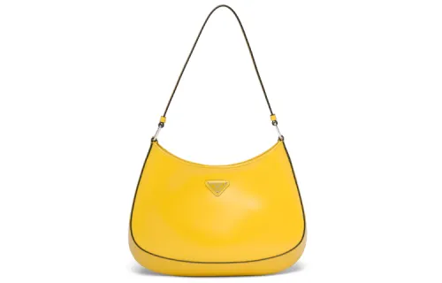 PRADA Cleo Shiny Leather Handbag, Shoulder Bag Women's Yellow