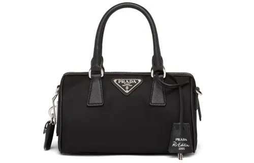PRADA Re Edition Leather, Nylon Handbag Women's Black