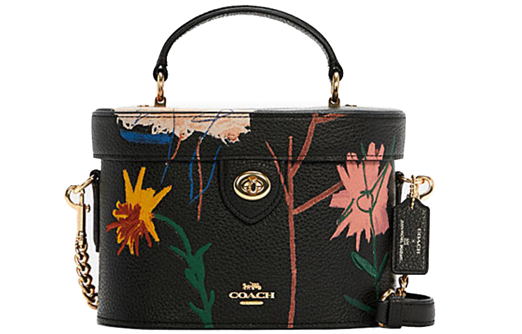 COACH Coach x Jean-Michel Basquiat/Jean-Michel Basquiat co-branded Kay 20 graffiti PVC cosmetic bag box bag hand-held crossbody bag small size women's black print