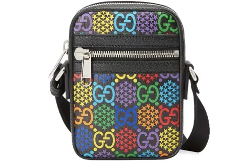 GUCCI Canvas With Leather Camera Bag, Shoulder Bag, Crossbody Bag Unisex Black & Multicolor