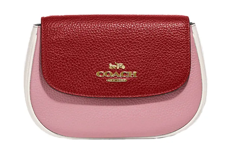 COACH Saddle Pebbled Leather Saddle Bag Fanny Pack Small Women's Pink