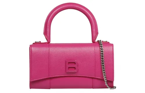 Balenciaga Hourglass Cow Leather Handbag, Shoulder Bag Mini Women's Pink