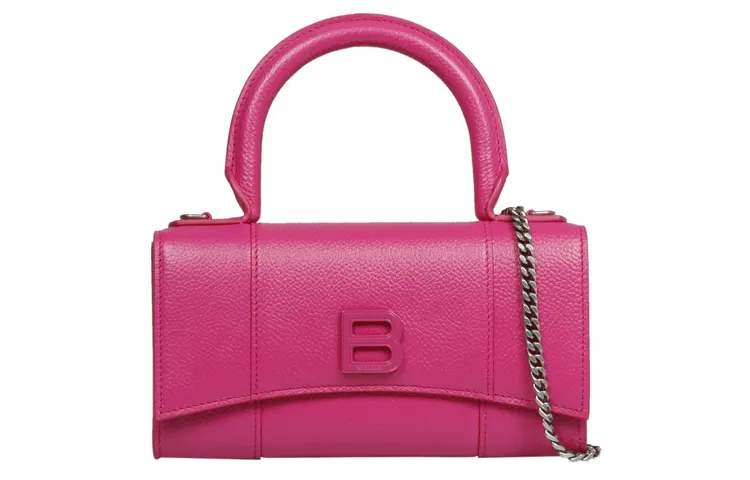 Balenciaga Hourglass Cow Leather Handbag, Shoulder Bag Mini Women's Pink