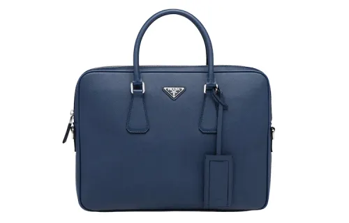PRADA Saffiano Leather Briefcase Men's Blue