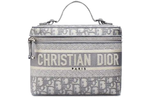 DIOR Canvas Makeup Bag, Travel Storage Bag, Handbag, Toiletry Bag Women's Light Gray