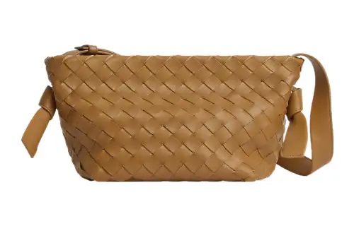 Bottega Veneta Lambskin Lace Up Crossbody Bag, One Shoulder Handbag Women's Caramel