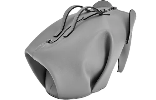 LOEWE Calfskin Little Elephant Handbag Unisex Metal Gray