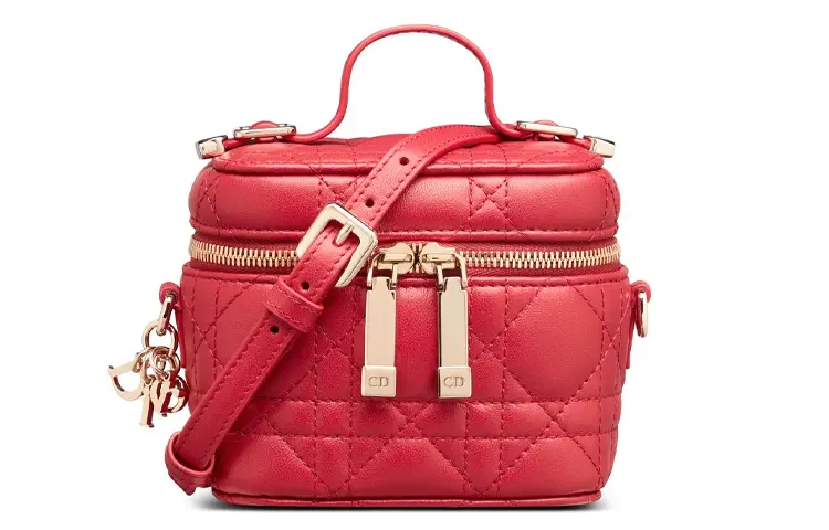 DIOR Lady Dior Lambskin Box Bag, Shoulder Bag, Crossbody Bag, Handbag, Makeup Bag Women's Furong Red