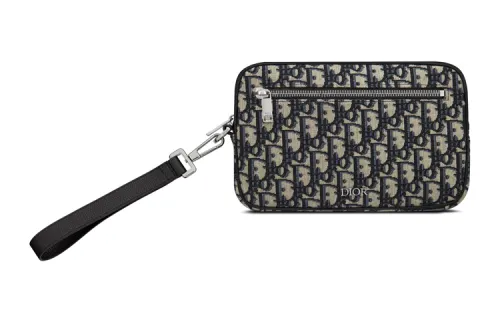 DIOR Leather Clutch Regular Men's Beige Black