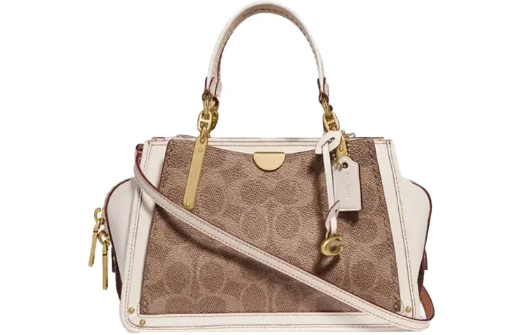 COACH Dreamer Canvas With Calfskin Portable Crossbody Bag, Shoulder Bag Small Women's White & Light Brown