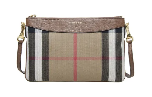 Burberry Fabric With Leather Clutch, Shoulder Bag, Crossbody Bag Women's Brown