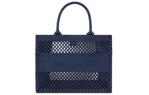 DIOR BookTote Mesh Embroidery Tote Bag, Shopping Bag, Handbag Medium Unisex Blue