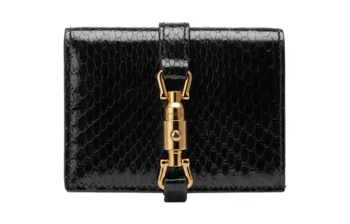 GUCCI Jackie 1961 Python Skin Clutch Wallet, Card Holder Small Women's Black