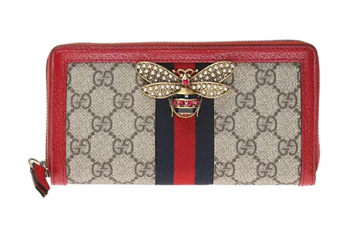 GUCCI Queen Margaret Canvas With Leather Wallet Regular Women's Ebony/Red
