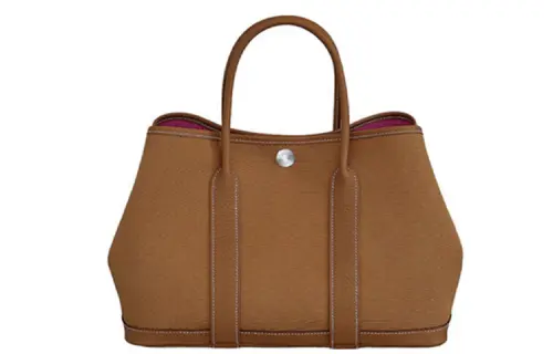 HERMES Garden Party Officier Canvas With Negonda Calfskin Handbag 36 Women's Gold Brown & Rose Red