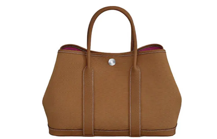 HERMES Garden Party Officier Canvas With Negonda Calfskin Handbag 36 Women's Gold Brown & Rose Red