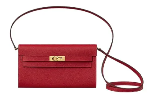 HERMES Kelly To Go Gold tone Lock Epsom Leather Crossbody Bag Wallet Women's Q5 Rouge Casaque Cossack Red