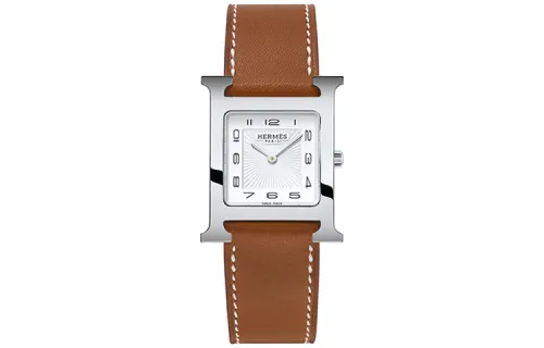 HERMES Wrist Watches Quartz Movement Genuine Leather Strap 26mm White Dial Women's Watch