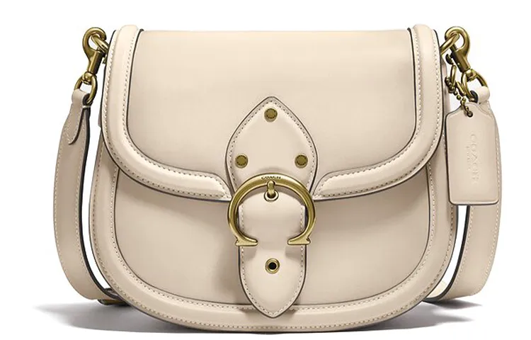 COACH Beat Leather Saddle Bag, Shoulder Bag, Crossbody Bag Medium Women's White