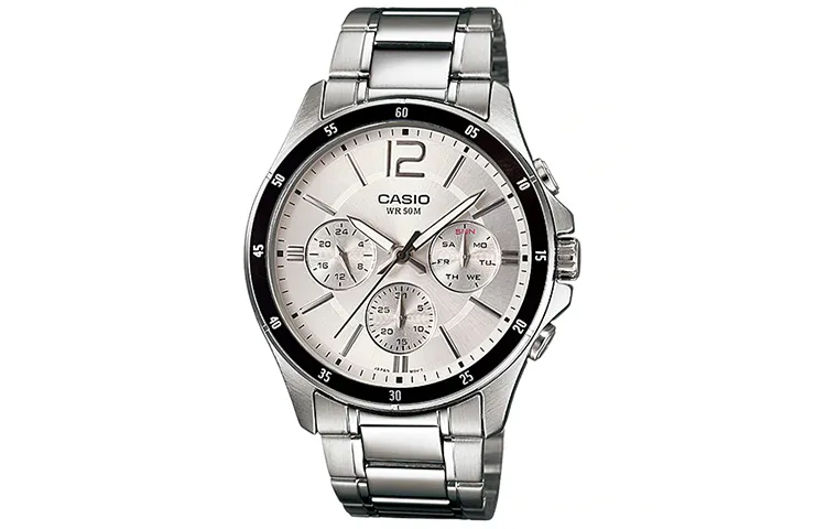 CASIO STANDARD 3 Eye Quartz Movement Stainless Steel Strap Watch Men's Watches White Dial