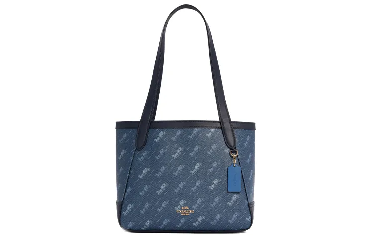 COACH Coated Canvas With Leather Tote Bag, Shopping Bag, Handbag, Shoulder Bag Large Women's Blue