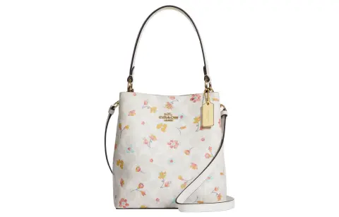 COACH Town Coated Canvas With Smooth Leather Bucket Bag, Portable Crossbody Bag, Shoulder Bag Small Women's Ecru