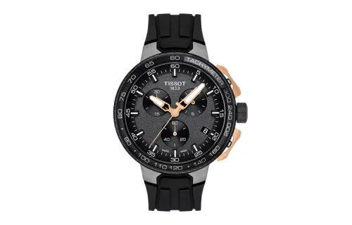 TISSOT Race Collection Quartz Movement Men's Watches Watch 44.5mm Black Dial Stainless Steel Case Silicone Strap
