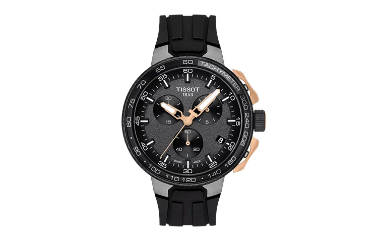 TISSOT Race Collection Quartz Movement Men's Watches Watch 44.5mm Black Dial Stainless Steel Case Silicone Strap
