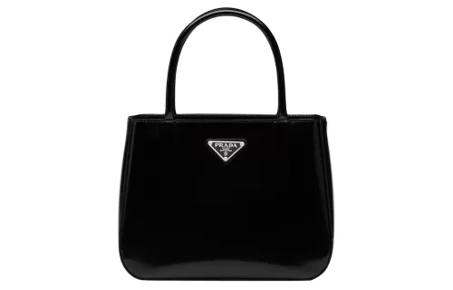 PRADA Shiny Leather Handbag, Shoulder Bag Women's Black