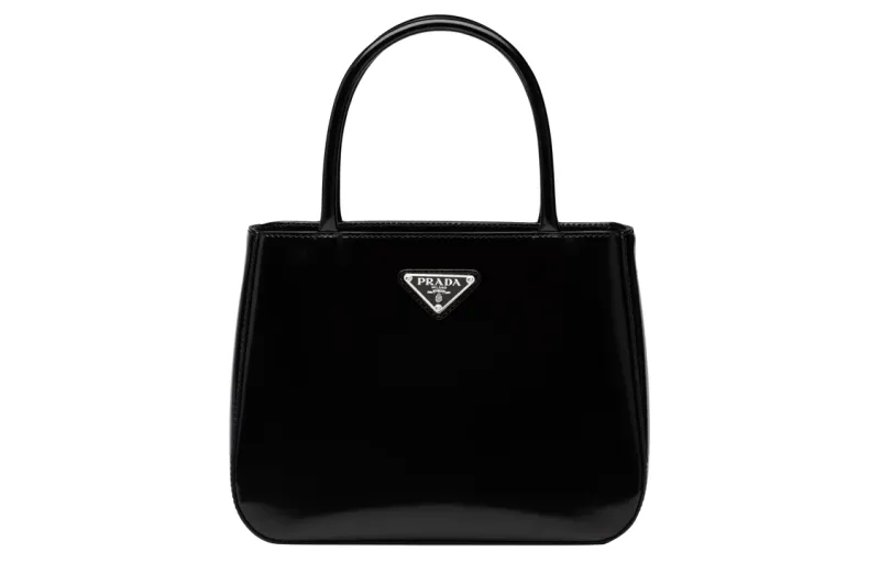 PRADA Shiny Leather Handbag, Shoulder Bag Women's Black