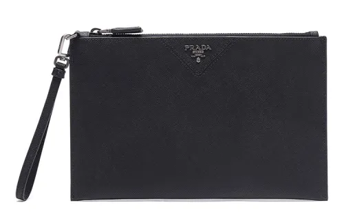 PRADA Cow Leather Clutch Regular Men's Black